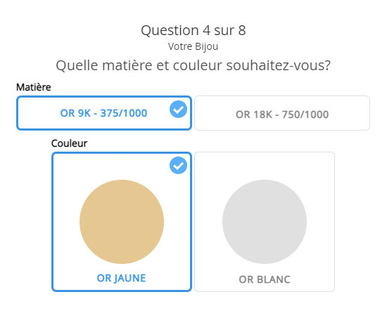 matière couleur bijou or 9k 18k carat jaune blanc gris