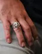 Bague Tête de lion Rubis & Zirconium Argent Massif