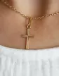 Croix Latine en Or Biface Étoilée et Polie