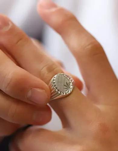 Chevalière Orion Argent Massif Damier Étoile Godrons