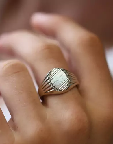 Chevalière Orion Argent Massif Damier Godrons