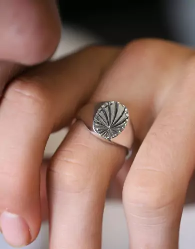 Chevalière Orphée Argent Massif Damier Soleil