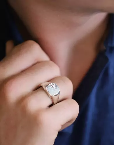 Chevalière Taylor Argent Massif Damier Étoilée