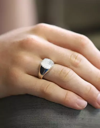 Chevalière Taylor Argent Massif Damier Étoilée