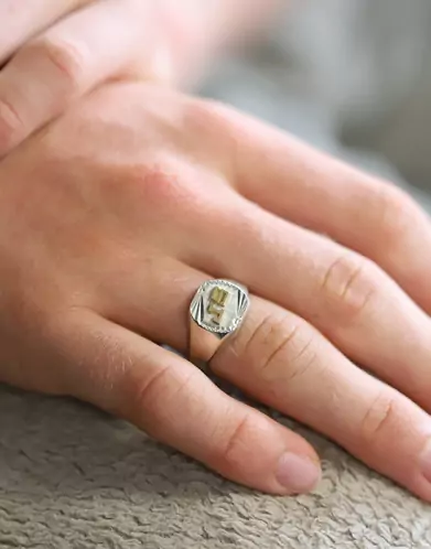 Chevalière Taylor Argent Massif Damier Étoilée Double