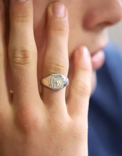 Chevalière Taylor Argent Massif Damier Étoile