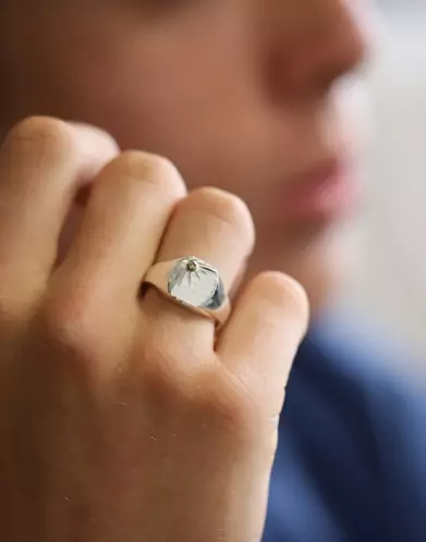 Chevalière Taylor Argent Massif Damier Diamant