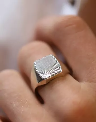 Chevalière Thibalt Argent Massif Damier Étoile