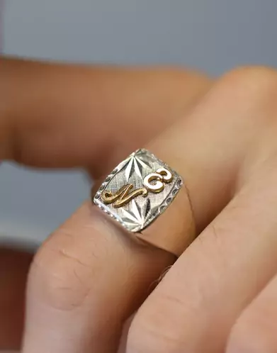Chevalière Thibalt Argent Massif Damier Étoile Double