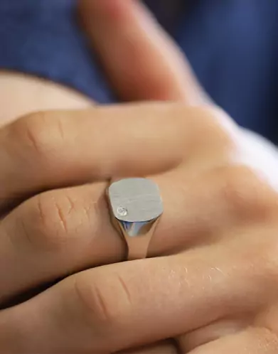 Chevalière Thomas en Argent Massif Brossée Zirconium