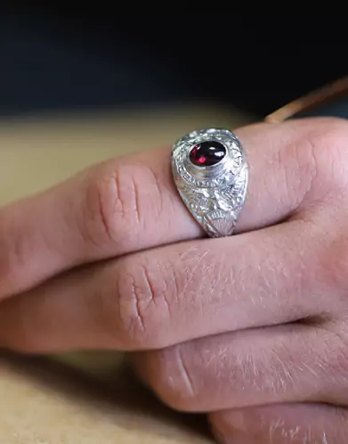 Bague Américaine & Rhodolite Argent Massif