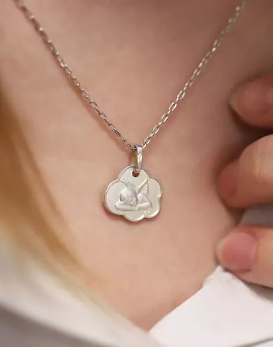 Médaille Nuage Ange Pensif en Argent Personnalisable