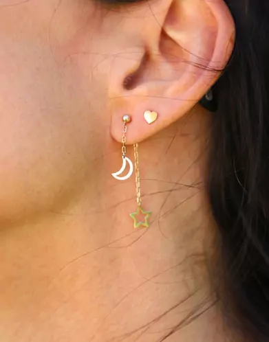 Boucles d'oreilles Pendantes Lune et Étoile