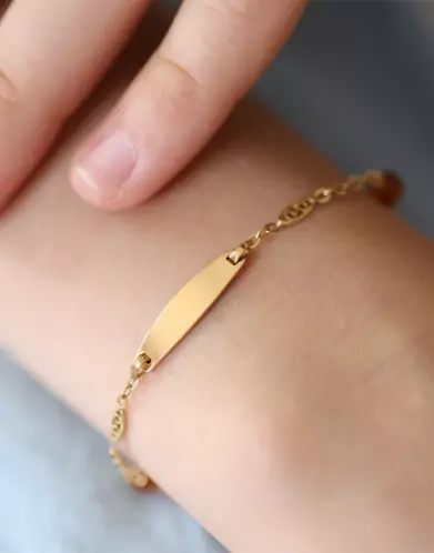 Bracelet identité bébé plaque ovale avec ambre