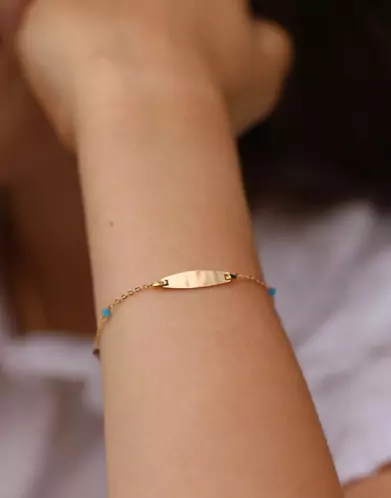 Bracelet Plaque Ovale en Or Jaune 18K et Pierres Fines Bleu Violet