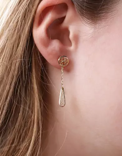 Boucles d’Oreilles Pendant Gouttes Filigrane en Or Jaune