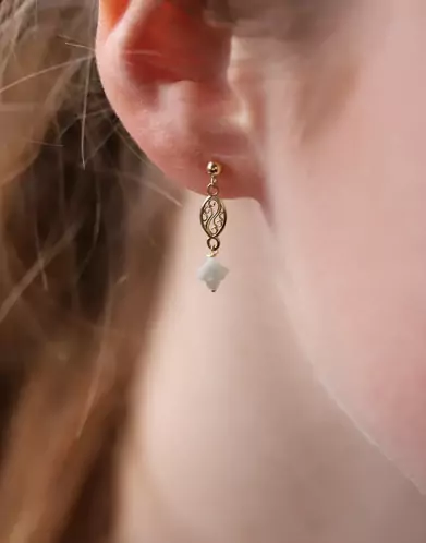 Boucles d'Oreilles Pendantes Filigrane et Nacre