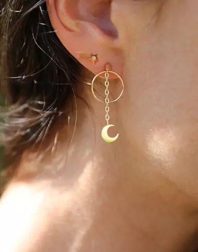 Boucles d'Oreilles Asymétriques Etoile et Lune