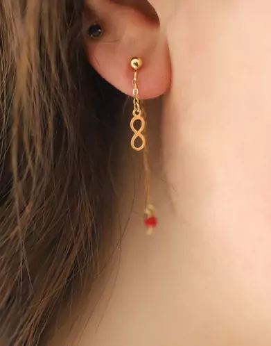 Boucles d’Oreilles Infini Or Jaune 18 K et Pierre Corail