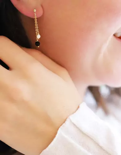 Boucles d'Oreilles Pendantes en Or 18K avec Pierres Fines - Mistinguette