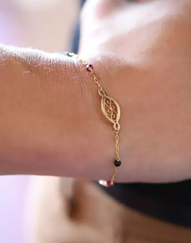 Bracelet Or jaune Filigrane et Pierres Fines