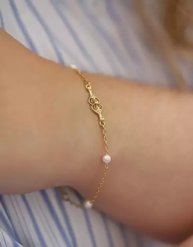 Bracelet Filigrane et Perles en Or jaune