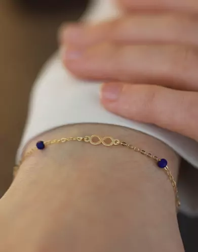 Bracelet Infini Or Jaune 18K et Pierres Lapis Lazuli