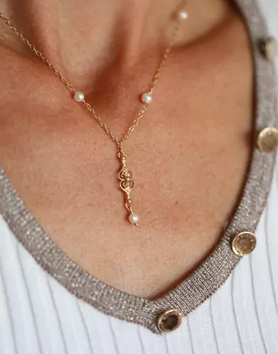 Collier Filigrane et 5 perles Or jaune