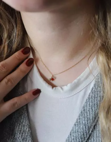 Collier Chaîne en Or Jaune 18K Pampilles 3 Pierres Fines