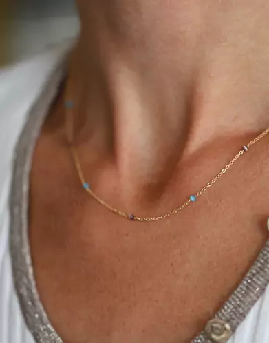 Collier Chaîne en Or Jaune 18K Pierres Fines Bleu et Violet