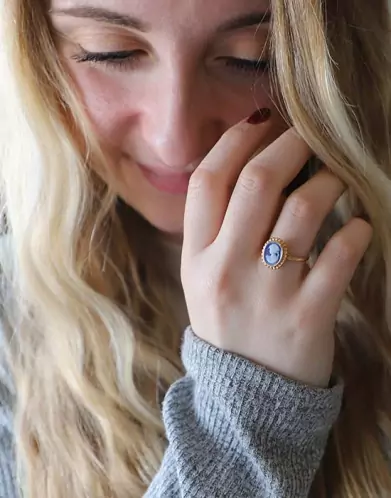 Bague Camée Bleu Contour Fleur