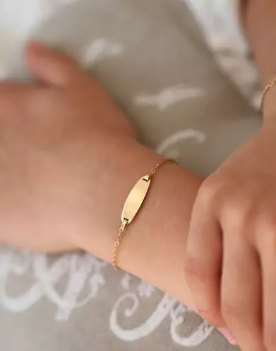 Bracelet Identité Bébé 18K plaque Ovale Maille forçat - Modèle léger