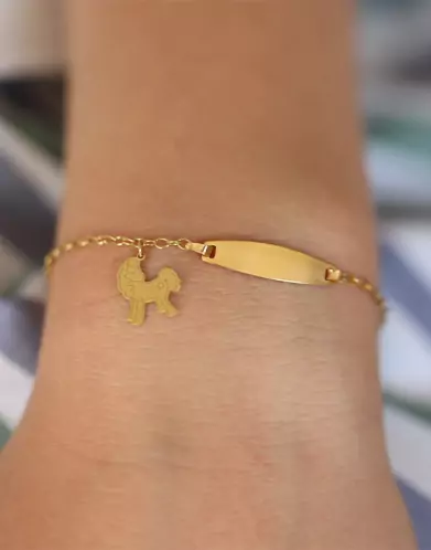 Bracelet Identité Bébé plaque Ovale Maille forçat et Pampille Poney