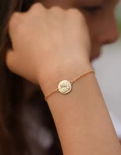 Bracelet Médaille Ange qui pense en Or
