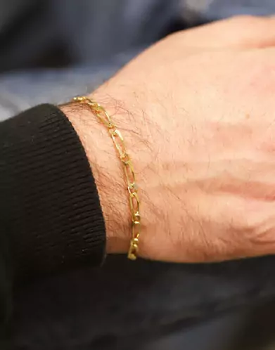 Bracelet Homme Maille Altern&eacute;e 1/1 en Or Jaune 18K