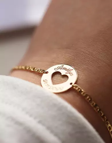 Bracelet Ajouré Centre Cœur Chaîne Marine Personnalisable pour Homme