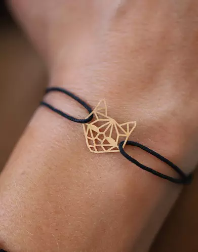 Bracelet Cordon Origami Chat en Or