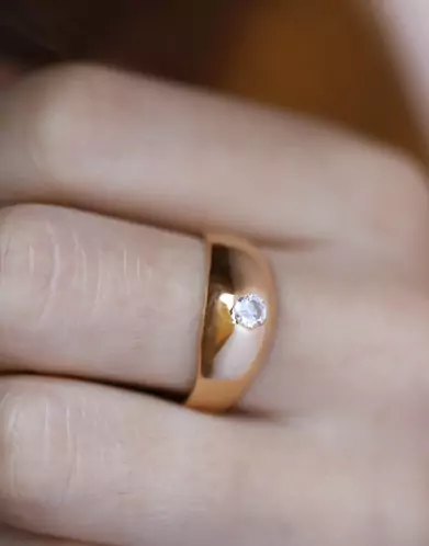 Bague Jonc en Or Massif avec Oxyde de Zirconium Taille S Personnalisable