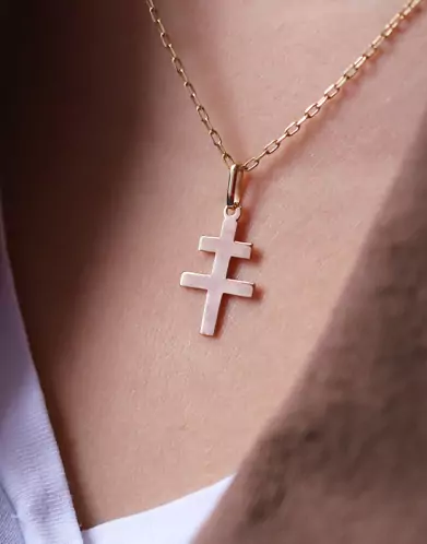Croix Patriarcale de Lorraine en Or Polie Personnalisable