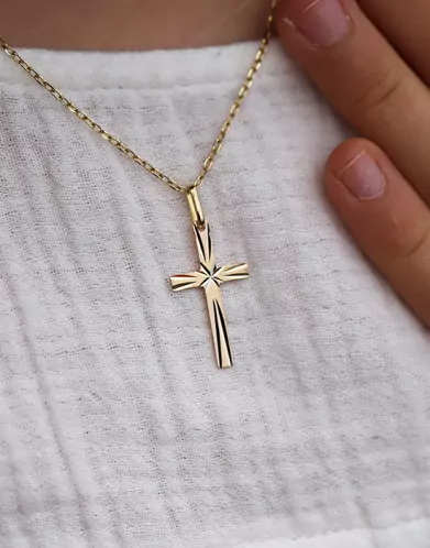 Pendentif Croix Latine Étoilée en Or