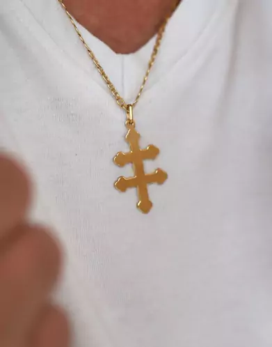 Croix Patriarcale de Lorraine en Or Satinée Personnalisable – Grand Modèle