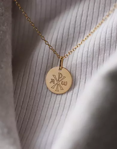 Médaille Ronde Gravée Symbole Chrisme en Or Personnalisable