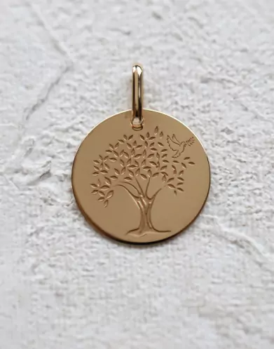 Médaille Arbre de Vie à la Colombe Petit Modèle en Or personnalisable