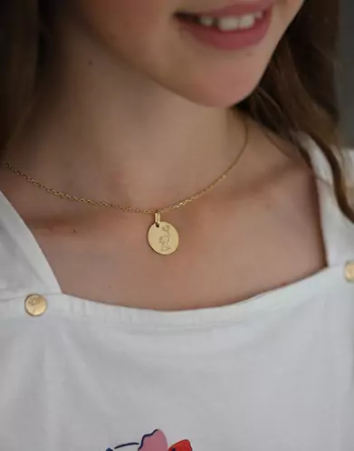 Médaille Ronde en Or Gravée Éléphant Personnalisable
