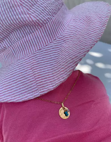Médaille Ronde Or 18k Pampilles Turquoise et Pierre de Lune