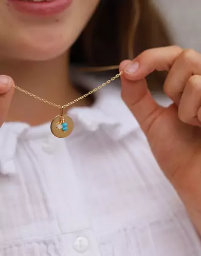 Médaille Ronde Or 18k Pampilles Turquoise et Pierre de Lune