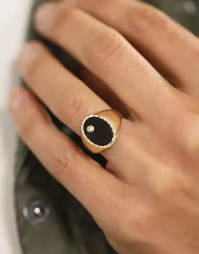 Chevalière Onyx Orphée Contour Diamant