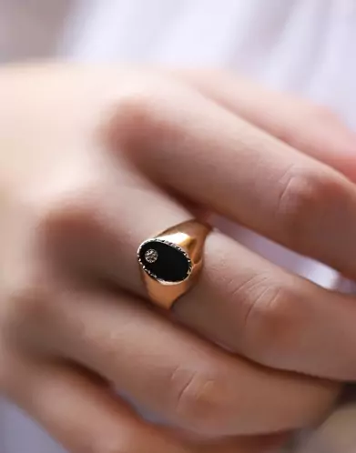 Chevalière Onyx Olympe Contour Diamant