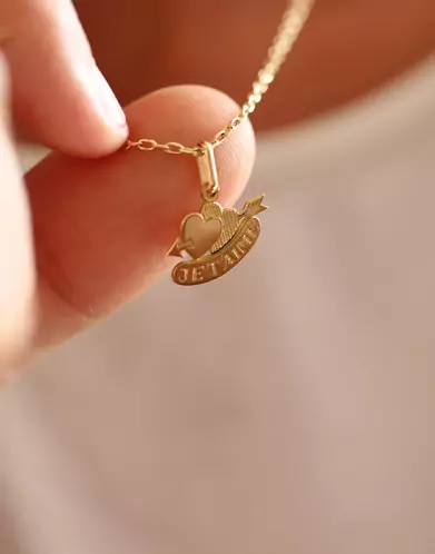 Pendentif Double Cœurs Gravé Je T’aime en Or