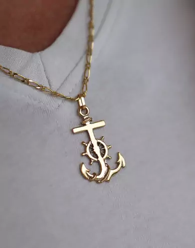 Pendentif Ancre Marine Barre et Corde en Or